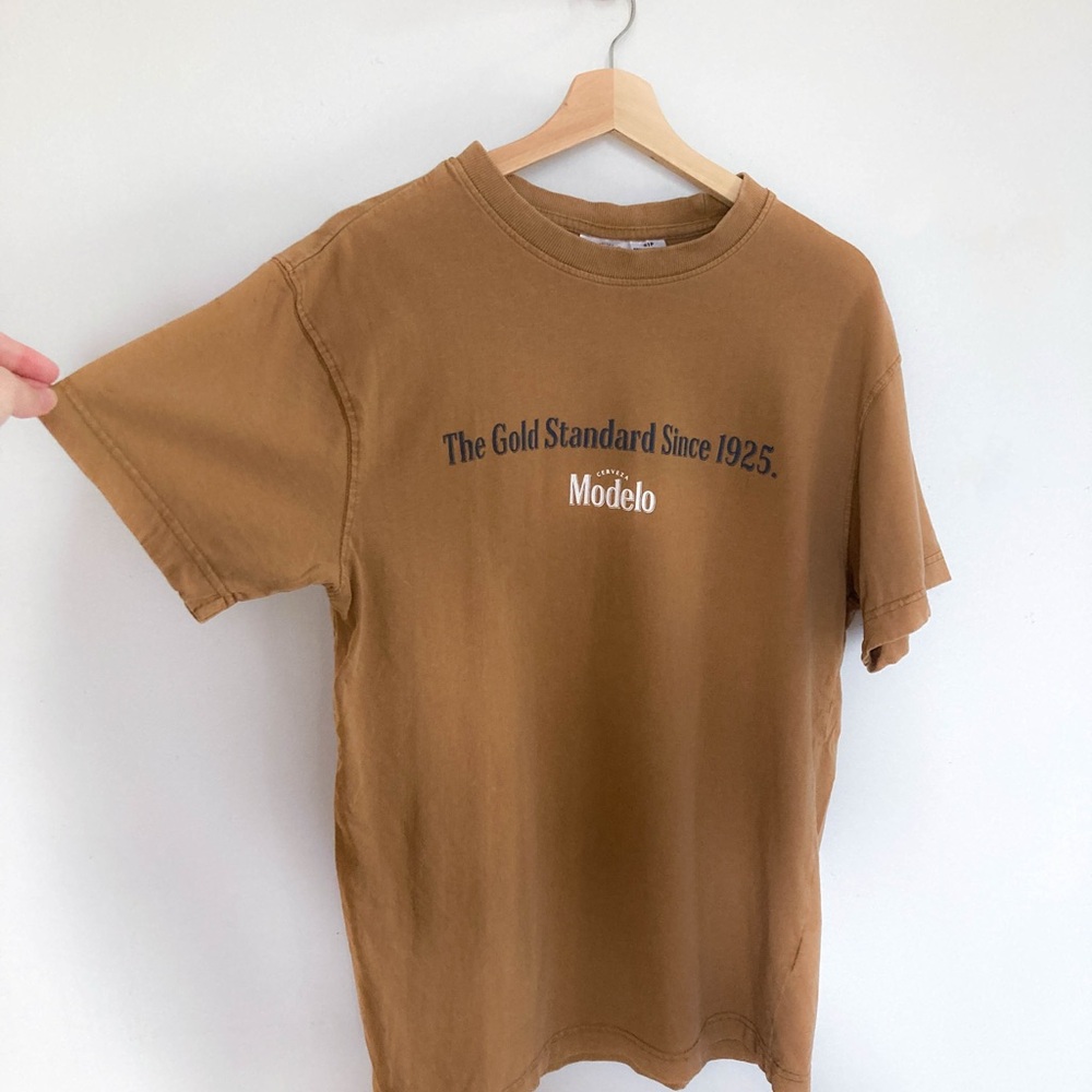 Vintage MODELO T shirt Brown Short Sleeve Tee Casual Crew Neck vtg
